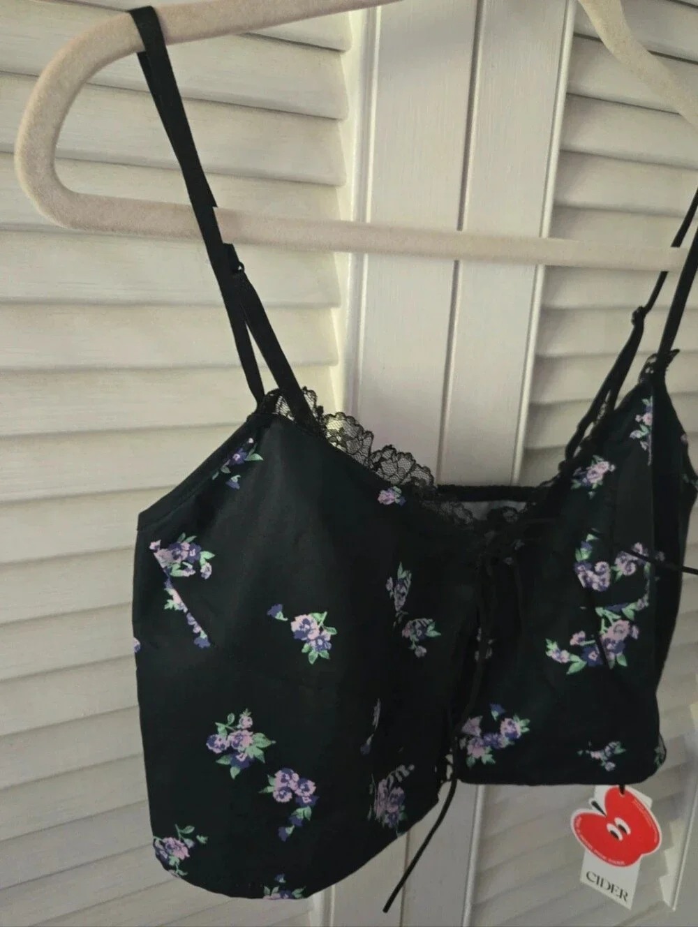 Cider Black Floral Corset Crop Top NWT Y2K Fairy Grunge Lace Cami